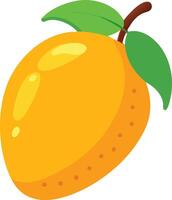 Minimalist Mango Illustration with Leaf Accent, Simple and colorful illustration of a mango with a leaf, featuring vibrant yellow and orange hues in a minimalist style. vector