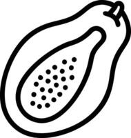 Papaya Outline Icon with Seeds, Minimalist black and white outline icon of a papaya with seeds, ideal for representing tropical fruit, healthy food, or nutrition themes. vector