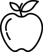 Black and White Outline of an Apple, Simple line art illustration of an apple with a stem and leaf, presented in black and white outline style, ideal for coloring or icons. vector