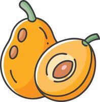 Cartoon illustration of loquat with leaves,showcasing simple, minimalistic,stylized ,colorful design.ideal for food-related designs or healthy eating themes. vector