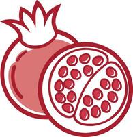 Pomegranate Illustration with Halved Fruit and Seeds, Vibrant illustration of a whole and halved pomegranate, revealing red seeds inside, symbolizing health, freshness, and exotic fruit themes. vector
