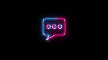 Glowing Neon speech dialogue chat icons and message box animations on Black Background video