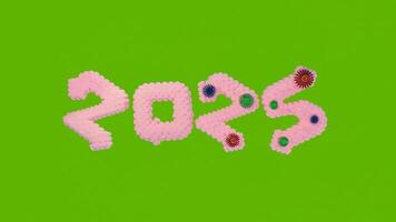 3d number 2025 inflatable pink with flowers on green background animation video