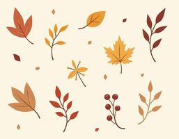 Assorted autumn leaves in vibrant shades of orange, red, and yellow scattered against a light beige background, capturing the essence of fall. vector
