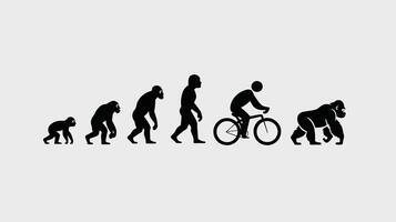 Evolution of man illustrated with transition from ape-like ancestor to modern human on a bicycle. vector