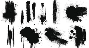 Abstract black ink splatters and brush strokes on white background, creating a dynamic and artistic composition. vector