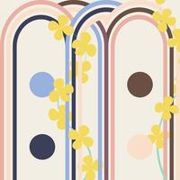 A dreamy and colorful abstract art piece featuring pastel rainbows, floral elements, and organic shapes. Perfect for adding a touch of whimsy and femininity to any design project. vector