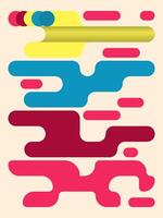 A vibrant abstract design featuring fluid shapes in yellow, blue, red, and pink on a beige background. The composition includes overlapping circles and elongated forms, creating a dynamic visual flow vector