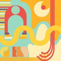 A vibrant and eye-catching abstract composition featuring geometric shapes and a human figure in a surreal landscape. Perfect for modern and contemporary design projects. vector