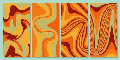 Four abstract designs with orange, yellow, and brown swirls suitable for backgrounds, branding, packaging, and decorations with warm color schemes. vector