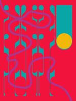 A vibrant and eye-catching abstract composition featuring organic shapes and flowing lines set against a bold red background. Perfect for modern and contemporary design projects vector