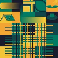 Abstract geometric design with green, yellow, and black rectangles and lines creating a grid pattern. Ideal for backgrounds, banners, or digital art projects. vector