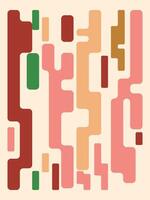 This image features an abstract geometric pattern with interconnected shapes in earth tones of red, green, peach, and brown. vector