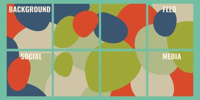 Nine squares with colorful, overlapping circles and text. Suitable for social media posts, presentations, and graphic design projects. vector