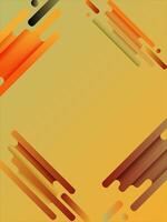 Dynamic abstract artwork featuring elongated geometric shapes in vibrant shades of orange, red, and green against a yellow background. vector