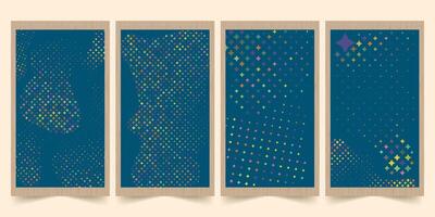 Four wood framed panels with blue background, colorful star patterns suitable for website banners, social media posts, or digital backgrounds. vector