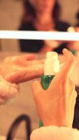 Hands of Woman Applying Cleanser in Skincare Routine by Mirror Close-Up Shot video