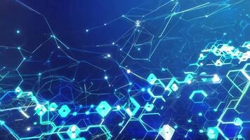 Abstract network of glowing blue lines and hexagons illustrating technology and connectivity in a digital space. video