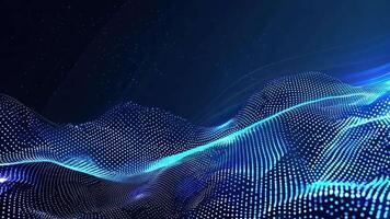 Abstract digital wave with glowing particles, creating a futuristic and dynamic visual effect in a deep blue background. video