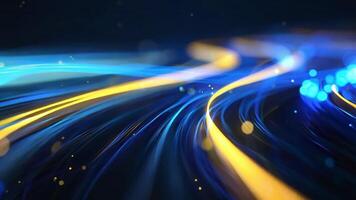 Vibrant abstract light trails in blue and gold, creating a dynamic visual effect that evokes energy and movement. video