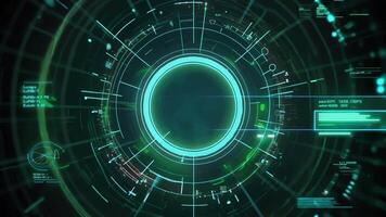 Futuristic digital interface with glowing elements and circular patterns, ideal for technology, science, and innovation themes. video