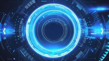 Futuristic circular interface design with vibrant blue hues and intricate digital patterns for technology or innovation themes. video
