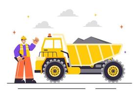 Industrial Dumper Trucks for Sand Mining Operations in Flat Style Background vector