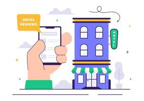 Illustration of Hotel Ratings and User Reviews in Flat Cartoon Background vector