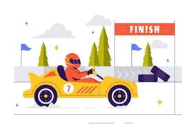 Formula Racing Car Speeds to the Finish Line in a Championship Event Illustration in Flat Style vector