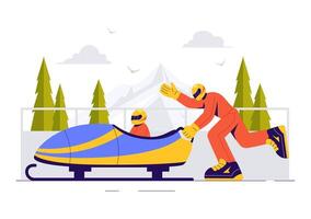 Bobsleigh Competition Illustration with Snow and Ice in a Flat Style Background vector