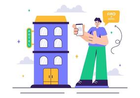 Hotel Ratings and Reviews Concept with Happy Customer Experience in Flat Design vector