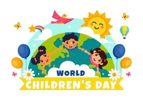 World Childrens Day Flat Cartoon Illustration with Playful Elements and Childrens Rights Theme vector
