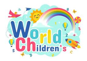 Child Welfare and Rights Themed Illustration for World Childrens Day on November 20 in Cute Flat Style vector