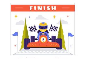 High-Speed Formula Racing Car Reaching the Finish Line on a Track Illustration in Flat Style vector