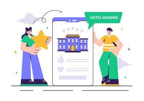 Flat Cartoon Background with Hotel Review Ratings and Guest Feedback vector