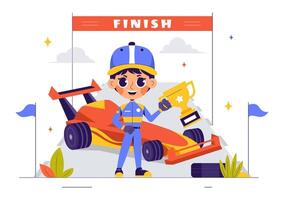 Fast Formula Racing Car Reaching the Finish Line in Flat Style Illustration for Championship Event vector