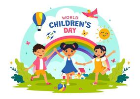 Happy World Childrens Day Illustration on November 20 Celebrating Child Rights and Welfare in a Flat Cartoon Style vector