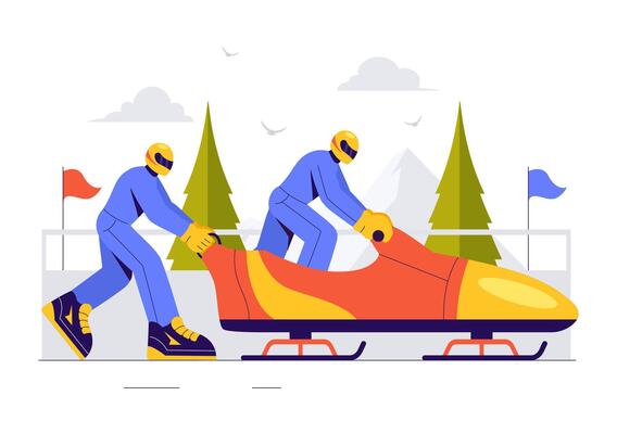 Art of a Bobsleigh Athlete Racing Down a Winter Track for Extreme Sports