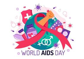 AIDS Awareness Day Illustration Featuring December 1 Red Ribbon Symbol in Flat Cartoon Background vector