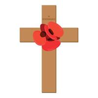 cross with red paper poppies. Remembrance day for fallen soldiers in war. Memorial date of Great Britain and Canada. Poppy day. Illustration for November 11, 2024 vector