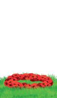Traditional red flower decoration for Remembrance Day, also known as Poppy Day. Wreath of paper poppies lies on green grass. Symbol of remembrance and respect. illustration in flat style. vector