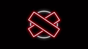 Symbol no, stop, warning, rejected. Cross mark in red neon on a black background video