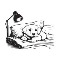 Cute Dog in bed funny stock image isolated on white background. vector