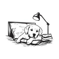 Dog in bed funny stock image isolated on white background. vector