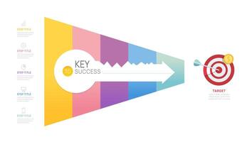 Key to success funnel Infographic template for business.5 steps arrow target, marketing and startup business, infographics. vector
