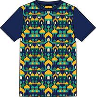 A t - shirt with a colorful pattern of buildings vector