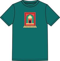 A green t - shirt with a red and yellow door vector