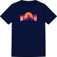 A t - shirt with a sunset silhouette of a mosque vector