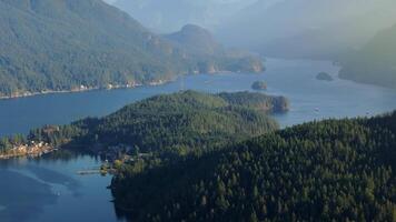 Aerial view from Burnaby Mountain Park of Deep Cove Bay video