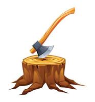 Axe in tree stump. cartoon illustration vector